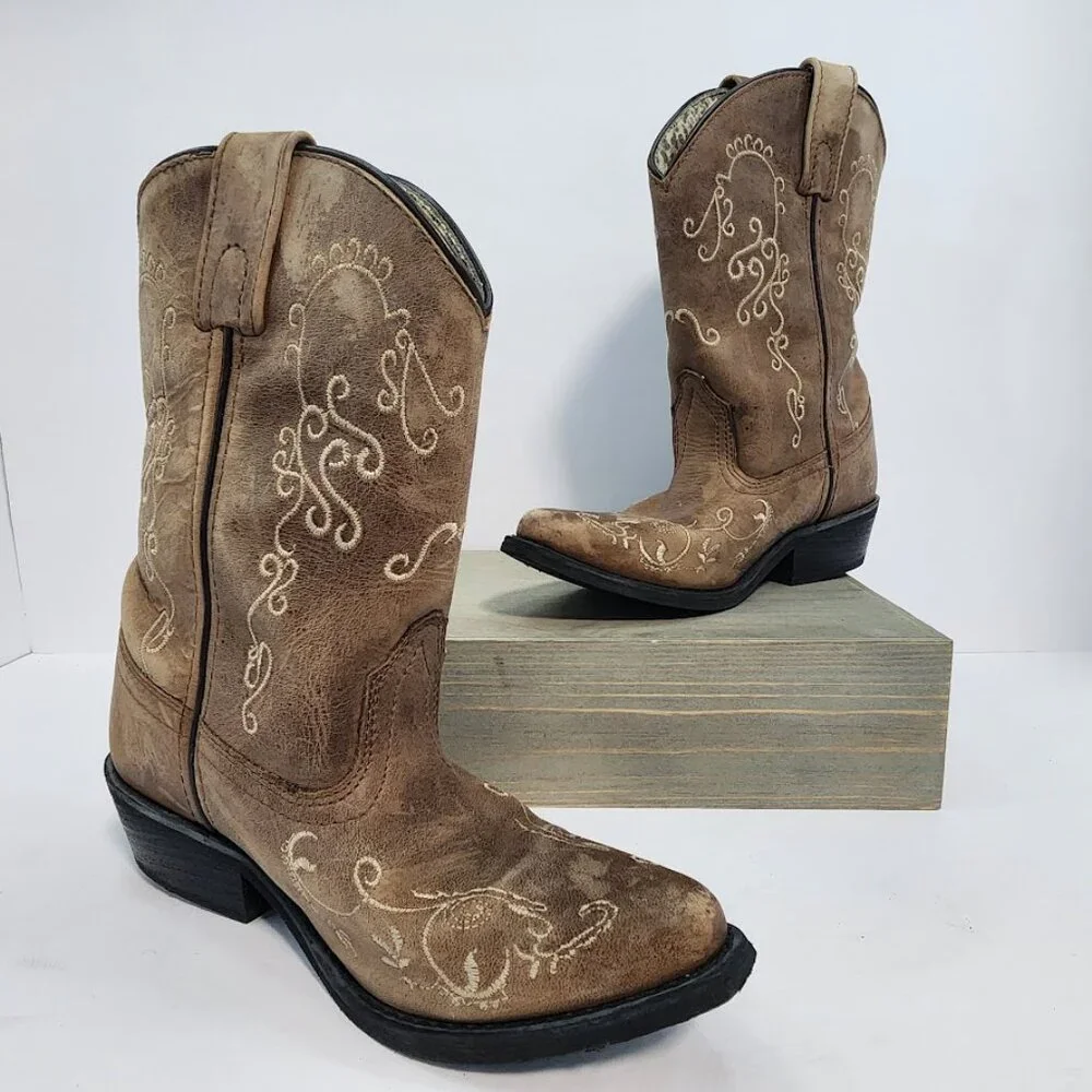 Smoky Mountain Jolene Waxed Distressed Western‎ Boots Girls Size 2R